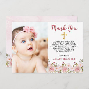 Cartão De Agradecimento Rosas Rosa Aquarela Batismo Floral Floral Obrigado