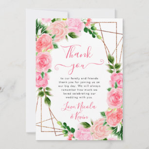 Cartão De Agradecimento Rosas Rosa Aquarela Moldura Dourada Casamento