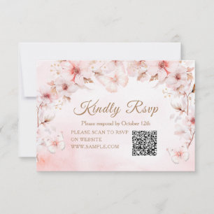 Cartão De Agradecimento Rosas Rosa Borboleta Quinceañera Coroa QR Rsvp