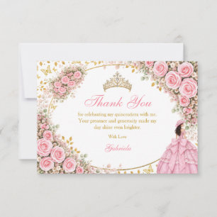 Cartão De Agradecimento Rosas Rosa em Aquarela Borboleta Dourada Quinceañe