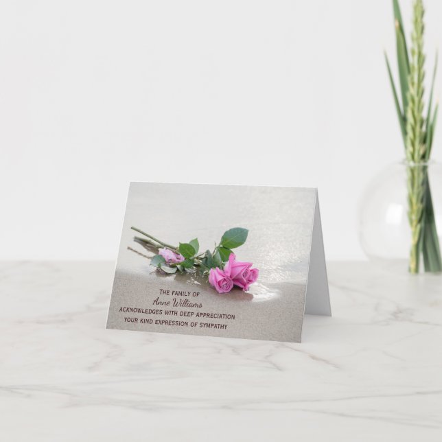 Cartão De Agradecimento Rosas Rosa na Praia Obrigado da Família (Frente)