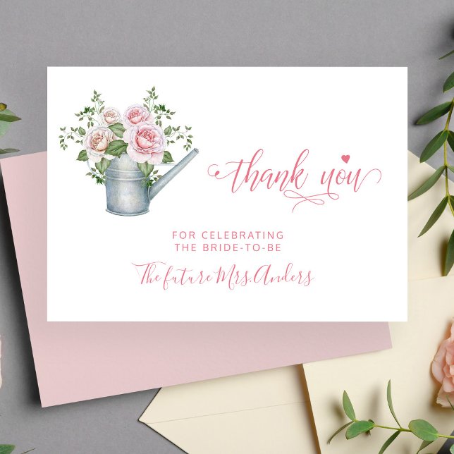 Cartão De Agradecimento Rosas rosa, obrigado elegante do chá de panela (Criador carregado)