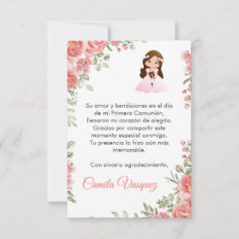 Cartão De Agradecimento Rosas Rosa-Vidro - Primeira Comunhão