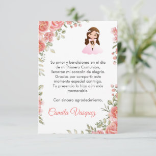 Cartão De Agradecimento Rosas Rosa-Vidro - Primeira Comunhão