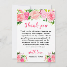 Cartão De Agradecimento Rosas Rosas com Folhagem Casamento