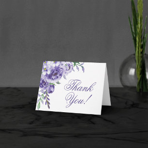 Cartão De Agradecimento Rosas roxas Imagem Floral Elegante De Aquarela