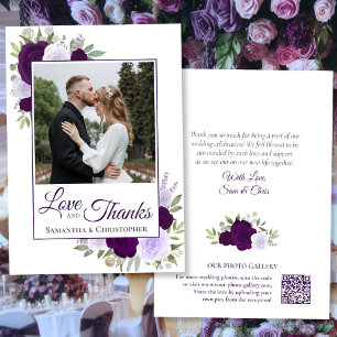 Cartão De Agradecimento Rosas Roxos Casamento de Código QR Foto de Obrigad
