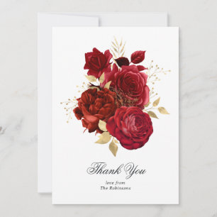 Cartão De Agradecimento Rosas Vermelhas e Douradas Vintage