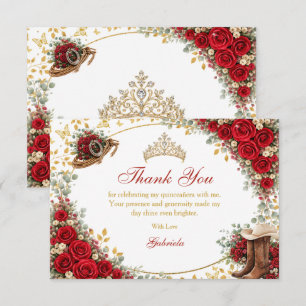 Cartão De Agradecimento Rosas Vermelhas Ocidentais Golden Country Quinceañ