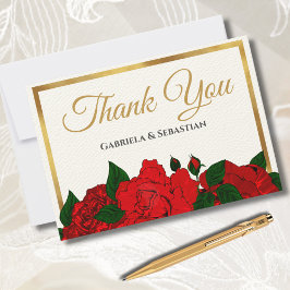 Cartão De Agradecimento Rosas vermelhas românticas | Casamento de Script E