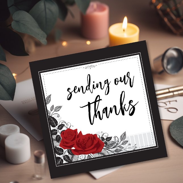 Cartão De Agradecimento Rosas vermelhas Românticas Interligadas Planas (Criador carregado)