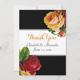 Cartão De Agradecimento Rosas vermelhos e amarelos boémios florais
