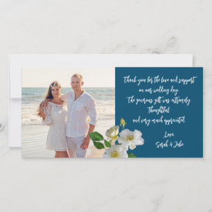 Cartão De Agradecimento Rosas White Beach Foto de casamento Obrigado