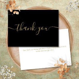 Cartão De Agradecimento Roscrito Simples Moderno Elegante Preto e Dourado