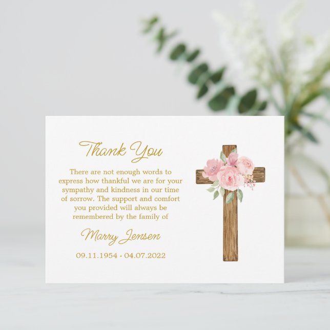 Cartão De Agradecimento Rose Cross Sympathy Thank You Card (Em pé/Frente)
