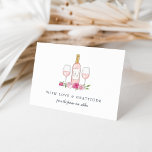 Cartão De Agradecimento Rosé Garden Personalizado<br><div class="desc">Projetados para coordenar com a nossa coleção de papelaria de eventos temáticos do Rosé Garden, estas cartas de agradecimento chico apresentam uma ilustração aquática de uma garrafa de rosé flanqueada por dois copos de vinho em uma cama de flores cor-de-rosa. Personalize a garrafa de vinho com as iniciais do casal,...</div>