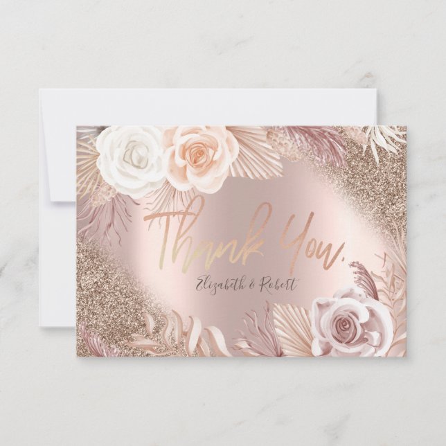Cartão de Agradecimento Rose Gold Glitter Ombre Bo (Frente)