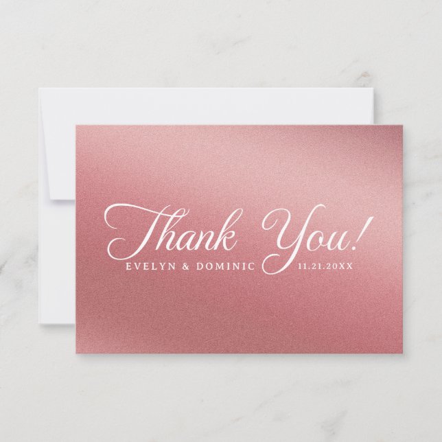 Cartão De Agradecimento Rose Gold Gradient Modern Minimalist Wedding (Frente)