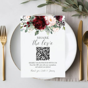 Cartão De Agradecimento Róseo Floral Burgundy Chic Compartilhar Fotos QR