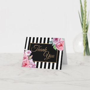 Cartão De Agradecimento Roses and Stripes Glitter Script Thank You Card