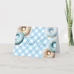 Cartão De Agradecimento Rosquinha Chá de fraldas Blue Gingham Boy