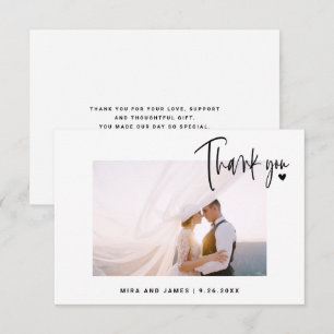 Cartão De Agradecimento Roteiro de Casamento Elegante Foto Coração Simples