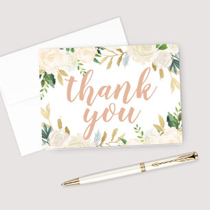 Cartão De Agradecimento Roteiro de Casamento Floral em Dourado e Verde