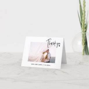 Cartão De Agradecimento Roteiro de Casamento Simples Foto Coração Moderno