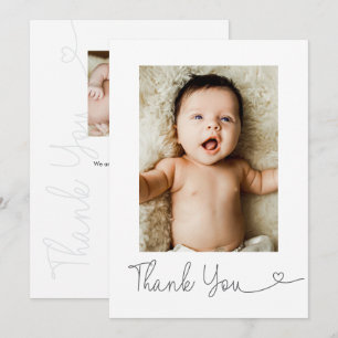 Cartão De Agradecimento Roteiro de Coração Moderno 2 Foto Bebê personaliza
