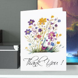 Cartão De Agradecimento Roteiro de Flor Silvestre em Aquarela Colorida