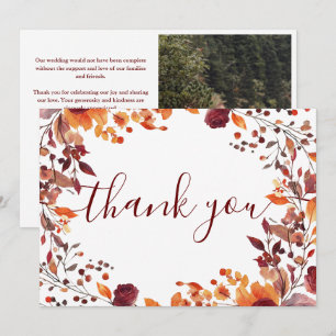 Cartão De Agradecimento Roteiro de Foto de Casamento Floral de Outono
