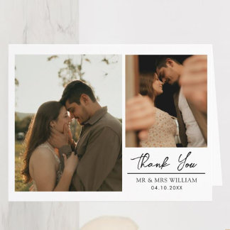 Cartão De Agradecimento Roteiro de Foto Romântico Elegante Casamento Dobra