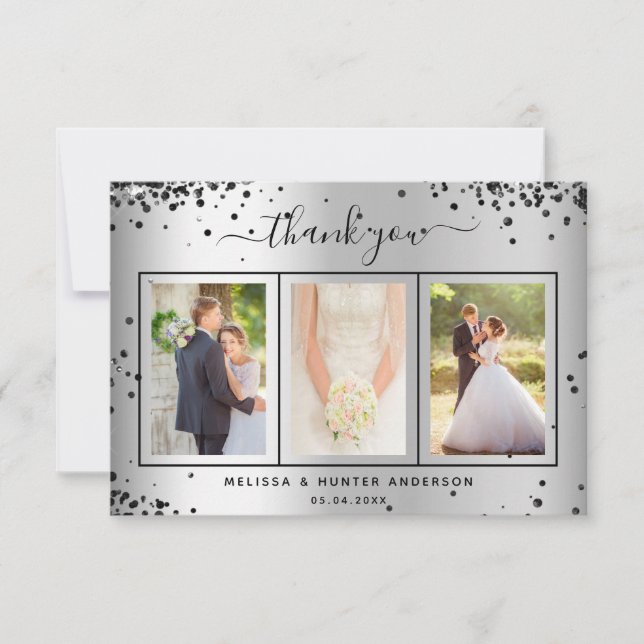 Cartão De Agradecimento Roteiro de fotografia preto de casado (Frente)