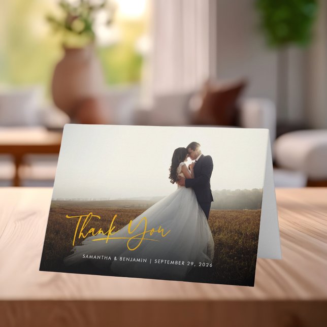 Cartão De Agradecimento Roteiro de Fotos de Recém-Casados Elegante (Newlywed Photo Script Elegant Thank You Card)