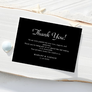 Cartão De Agradecimento Roteiro Minimalista Elegante Preto Casamento Perso