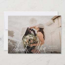 Cartão De Agradecimento Roteiro Simples e Elegante Casamento Horizontal Fo