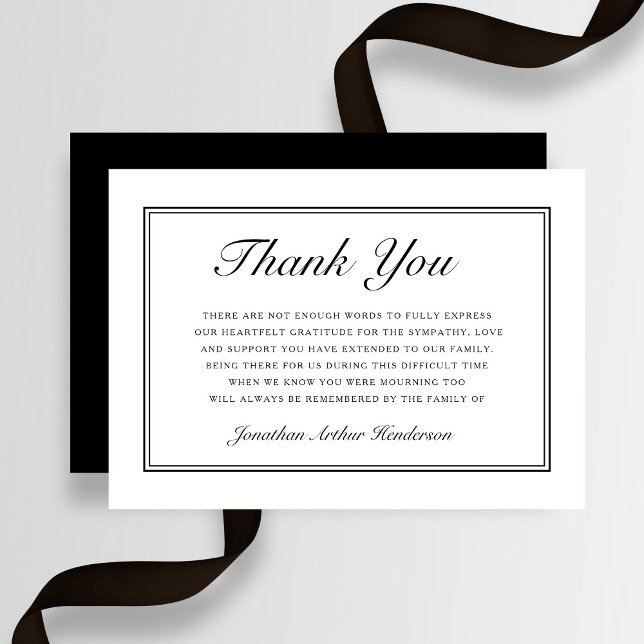 Cartão De Agradecimento Roteiro Simples Elegante Funeral de Simpatia (Elegant Simple Script Sympathy Funeral Thank You Card)
