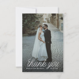 Cartão De Agradecimento Rótulo de Fita Casamento Minimalista Foto Pequena