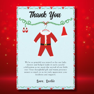 Cartão De Agradecimento Roupa de Papai Noel Menino Bebê Aniversário