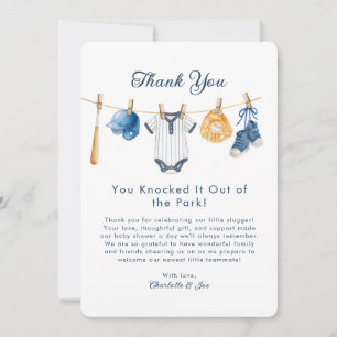 Cartão De Agradecimento Roupas Little Slugger Baby Shower Obrigado