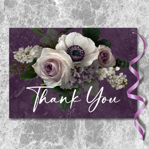 Cartão De Agradecimento Roxo Ameixa Elegante Floral Moderno Casamento