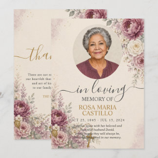Cartão De Agradecimento Roxo Ameixa Marfim Floral Foto Memorial Católico