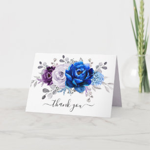 Cartão De Agradecimento Roxo Azul Real Lilás Flores Casamento Chuva