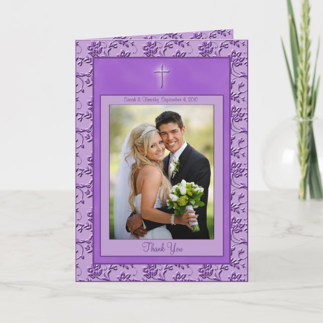 Cartão de agradecimento roxo cristão com foto (Frente)
