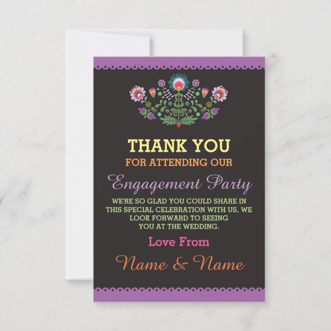 Cartão de agradecimento roxo da festa de casamento (Frente)