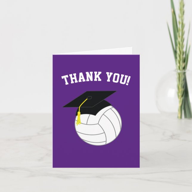 Cartão De Agradecimento Roxo do Esporte para Graduação de Voleibol (Frente)