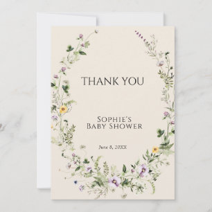 Cartão De Agradecimento Roxo e Amarelo Pequeno em Flor Baby Shower