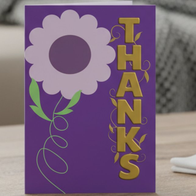 Cartão de Agradecimento Roxo Escuro e Dourado Com  (Purple petals and golden vines, this card says thanks with a twist of charm.)