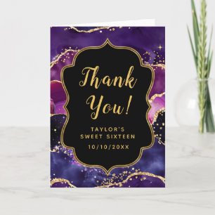 Cartão De Agradecimento Roxo Escuro e Lantejoulas Douradas Agata Sweet Six