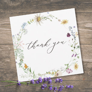 Cartão De Agradecimento Roxo Flor Silvestre Aquarela Casamento Minimalista